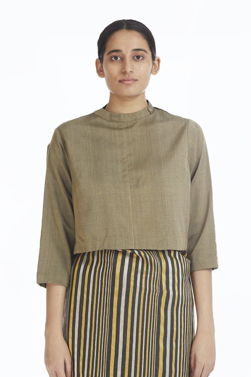 Handwoven Striped Linen Zari Cotton Silk Saree linen Sarees by Akaaro for women in Singapore