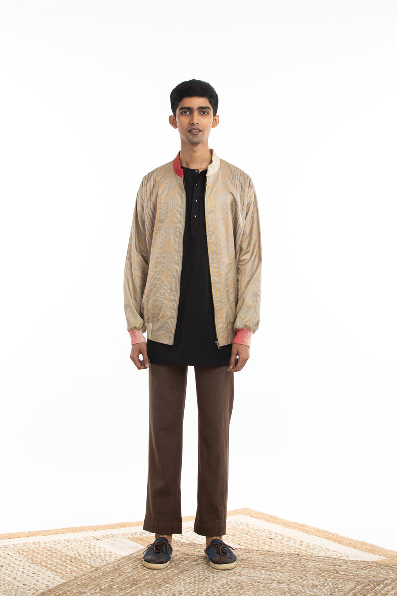Handwoven Striped Silk Bomber Jacket Jackets & Overlays by Akaaro Men for men in Singapore