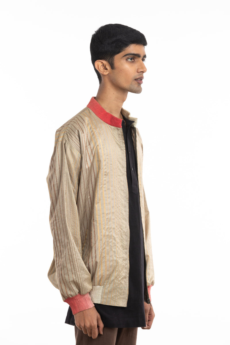 Handwoven Striped Silk Bomber Jacket Jackets & Overlays by Akaaro Men for men in Singapore