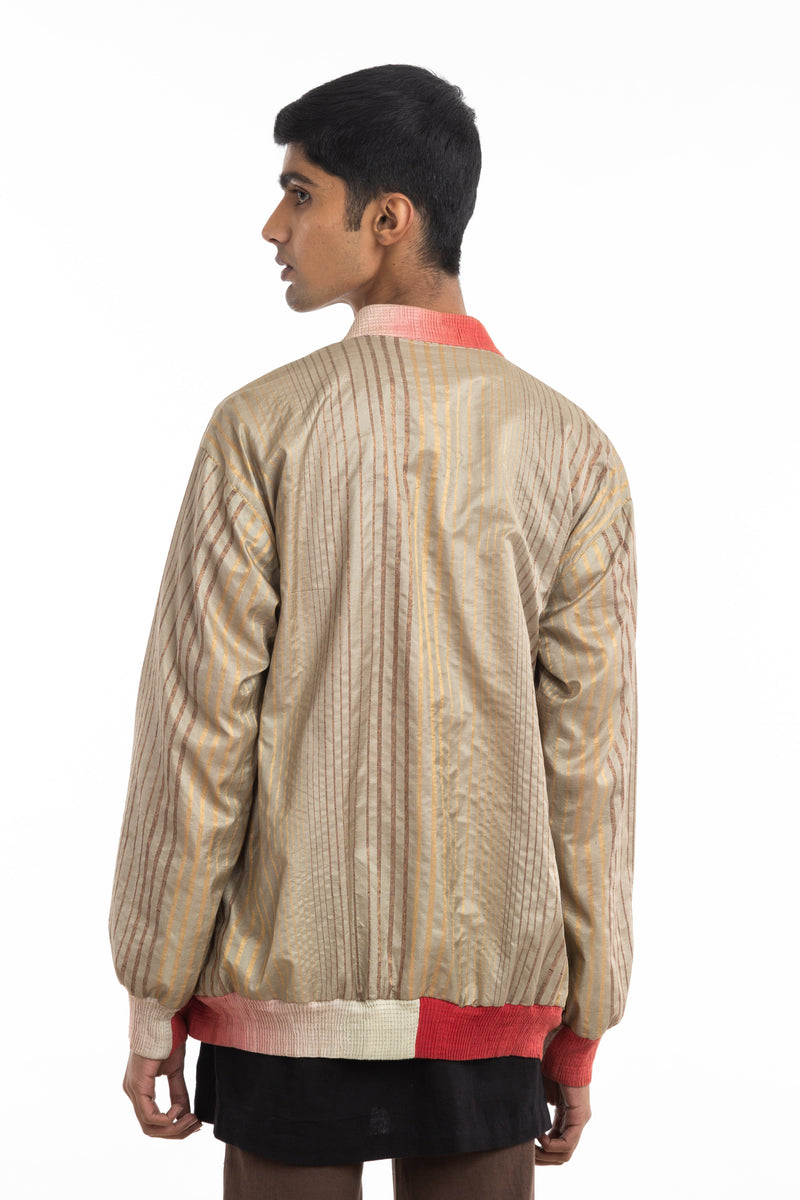Handwoven Striped Silk Bomber Jacket Jackets & Overlays by Akaaro Men for men in Singapore
