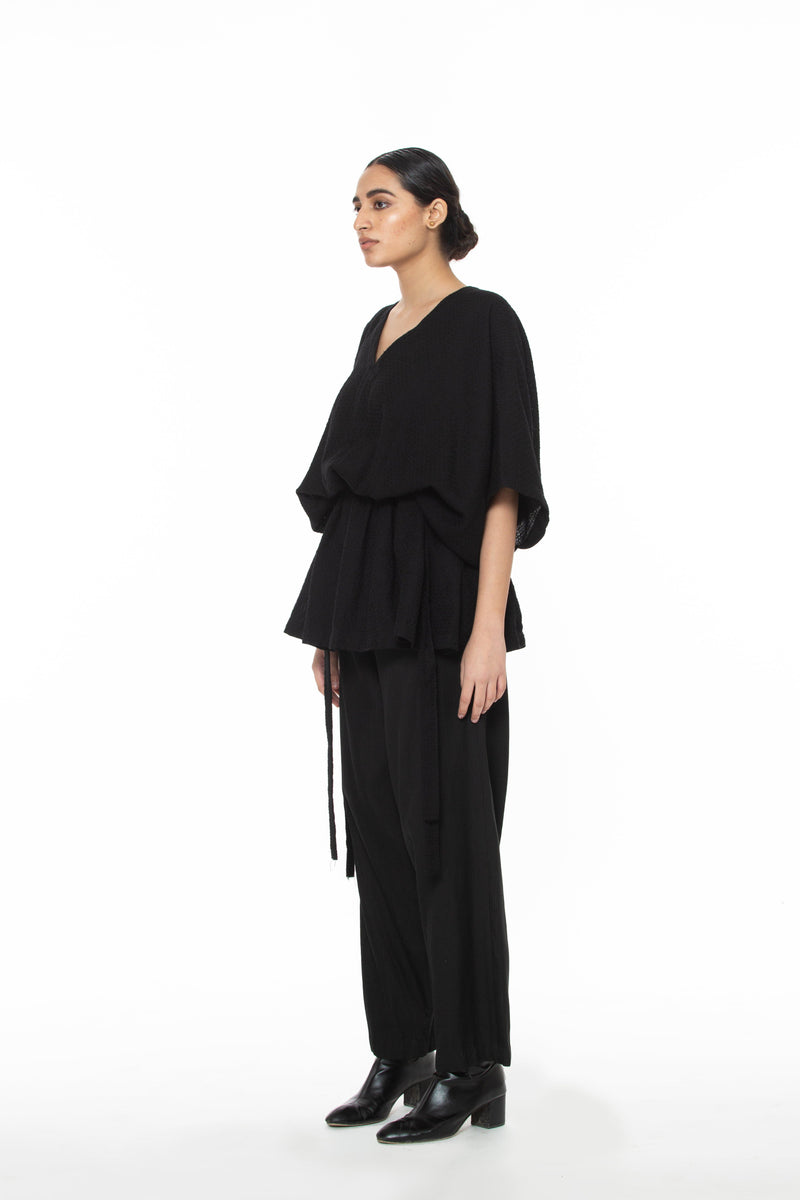 Handwoven V Neck Side Tie Marino Wool Top Top & Tunics by Akaaro for women in Singapore