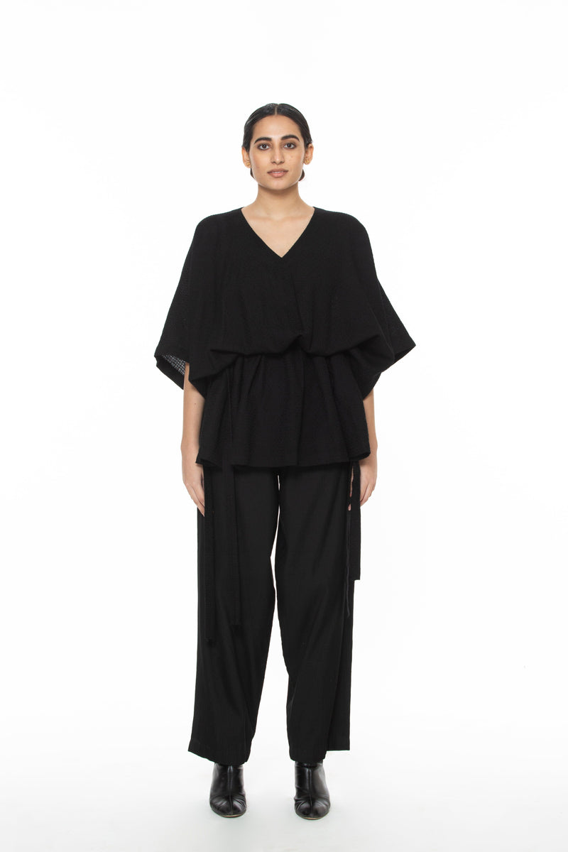 Handwoven V Neck Side Tie Marino Wool Top Top & Tunics by Akaaro for women in Singapore