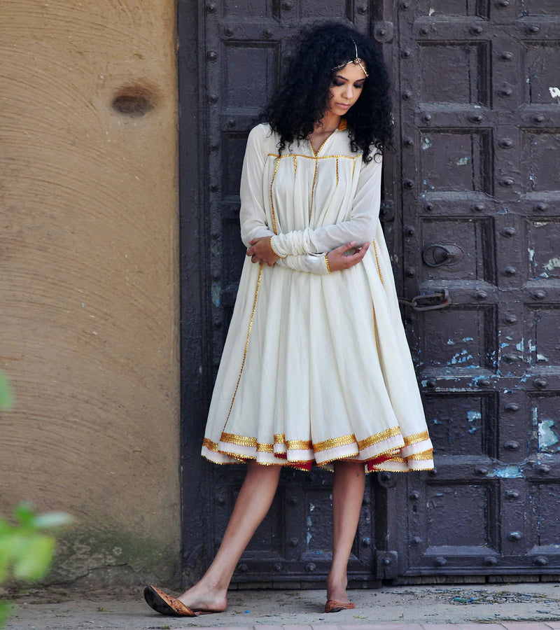 IVORY AND GOLD KALI DRESS Kurta Sets,Dress by Khara Kapas in white for women in Singapore