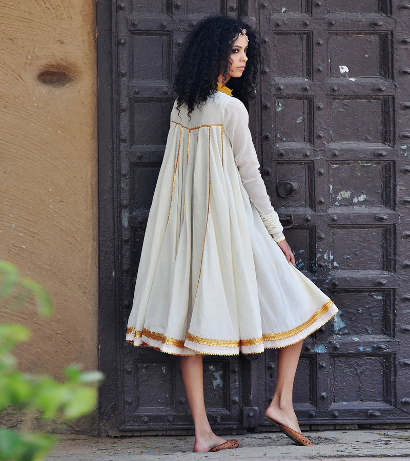 IVORY AND GOLD KALI DRESS Kurta Sets,Dress by Khara Kapas in white for women in Singapore