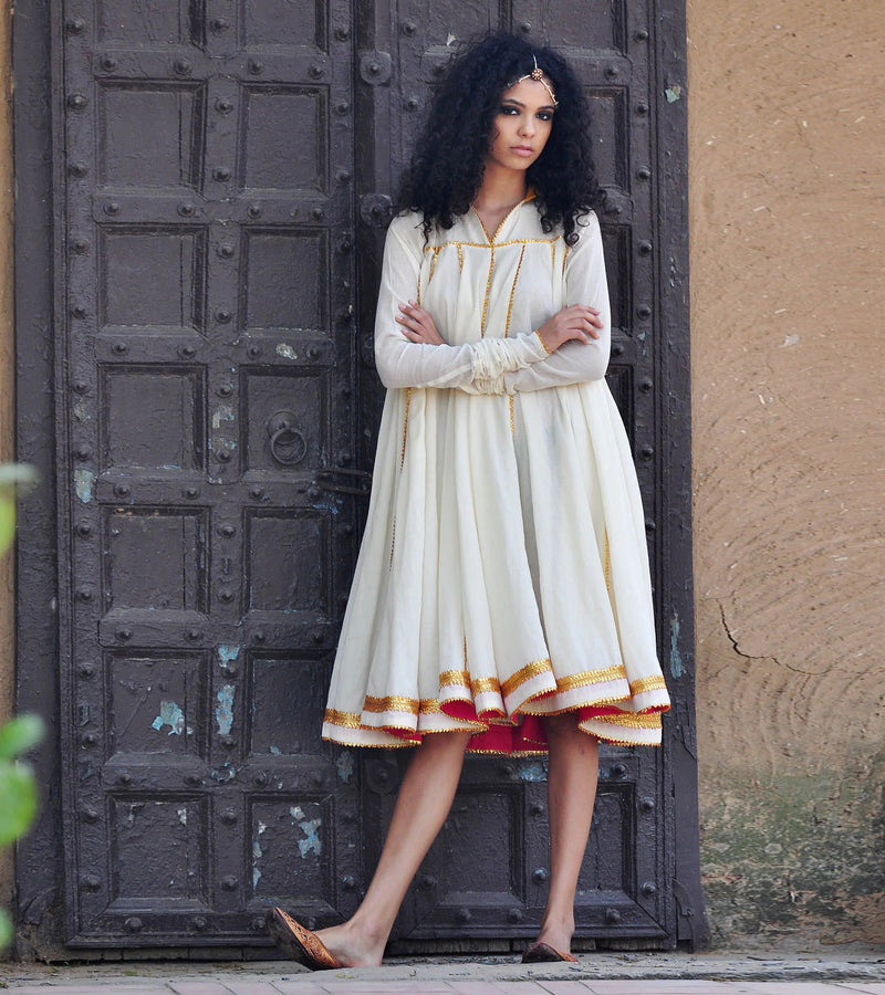 IVORY AND GOLD KALI DRESS Kurta Sets,Dress by Khara Kapas in white for women in Singapore