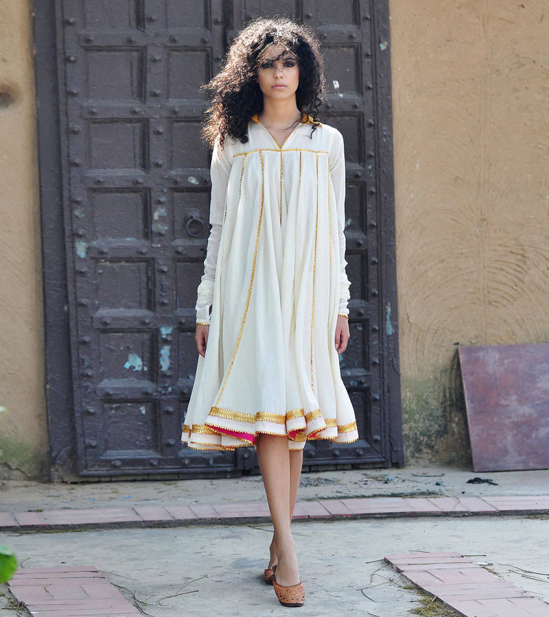 IVORY AND GOLD KALI DRESS Kurta Sets,Dress by Khara Kapas in white for women in Singapore