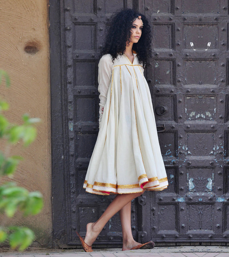 IVORY AND GOLD KALI DRESS Kurta Sets,Dress by Khara Kapas in white for women in Singapore
