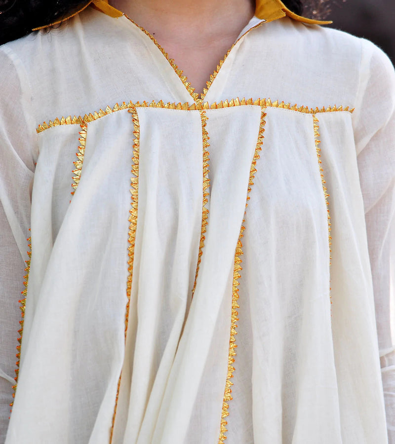 IVORY AND GOLD KALI DRESS Kurta Sets,Dress by Khara Kapas in white for women in Singapore