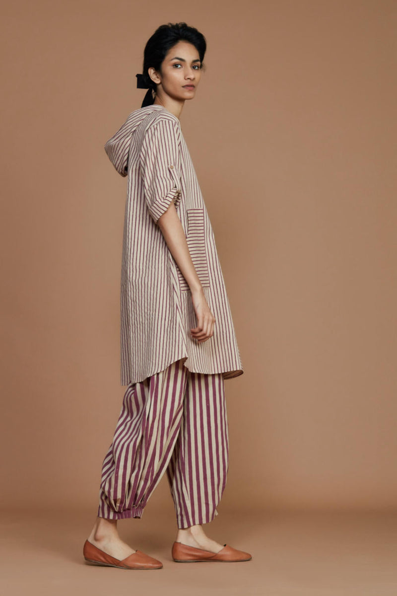 Ivory With Mauve Striped Hooded Co-Ord Set Co-ord Set,Dress by Mati for women in Singapore