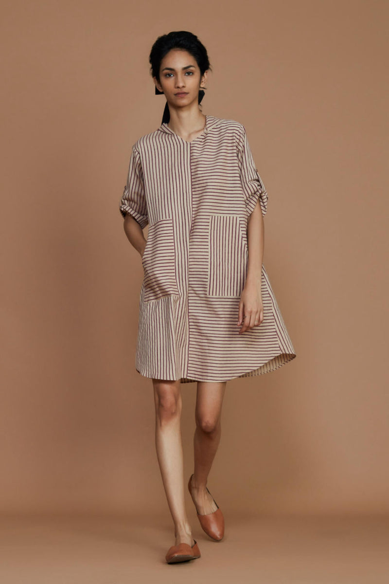 Ivory With Mauve Striped Hooded Co-Ord Set Co-ord Set,Dress by Mati for women in Singapore