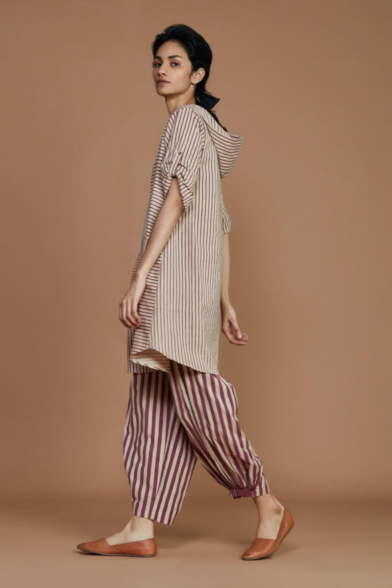 Ivory With Mauve Striped Hooded Co-Ord Set Co-ord Set,Dress by Mati for women in Singapore