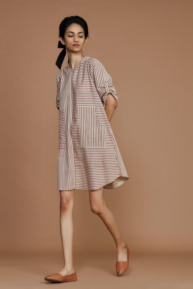 Ivory With Mauve Striped Hooded Co-Ord Set Co-ord Set,Dress by Mati for women in Singapore