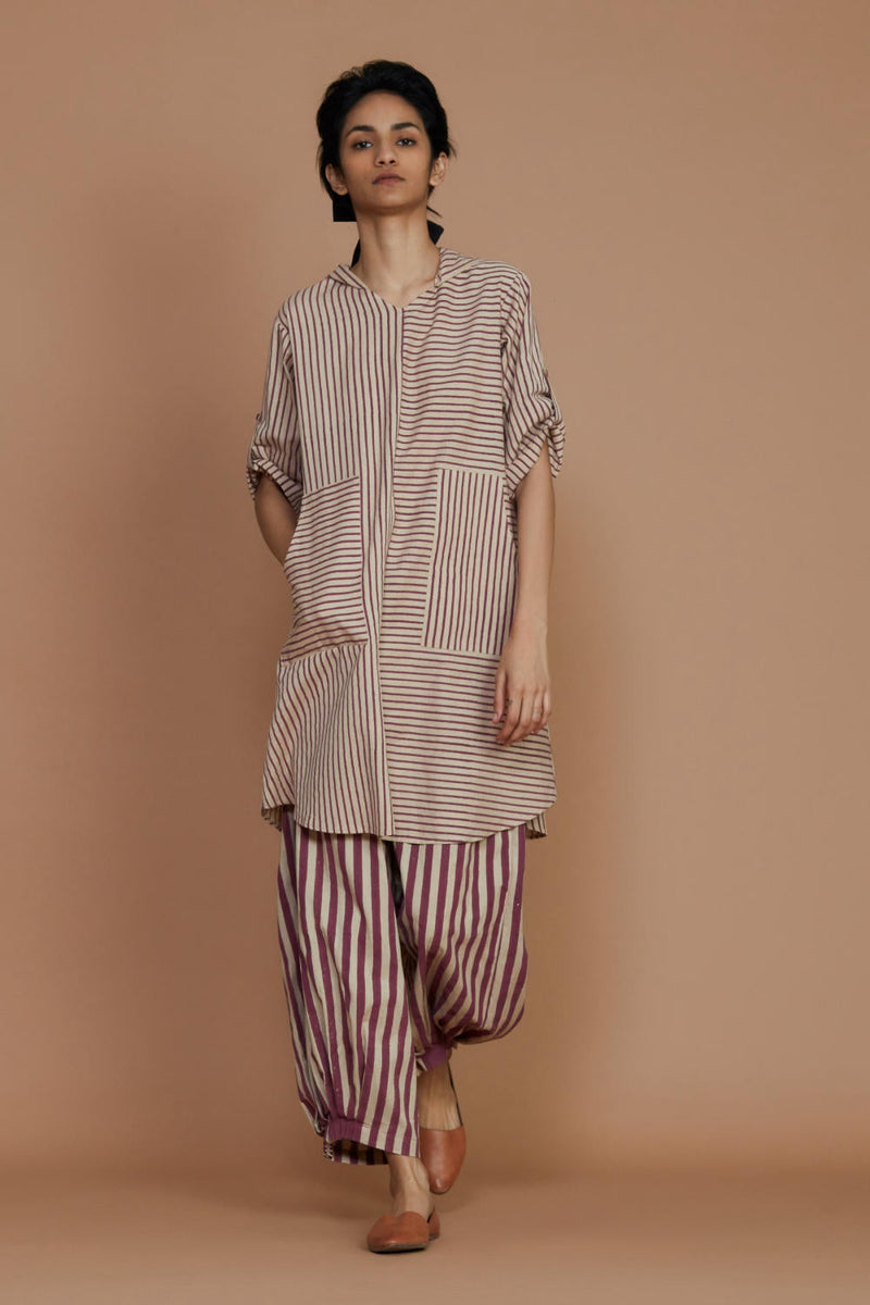 Ivory With Mauve Striped Hooded Co-Ord Set Co-ord Set,Dress by Mati for women in Singapore