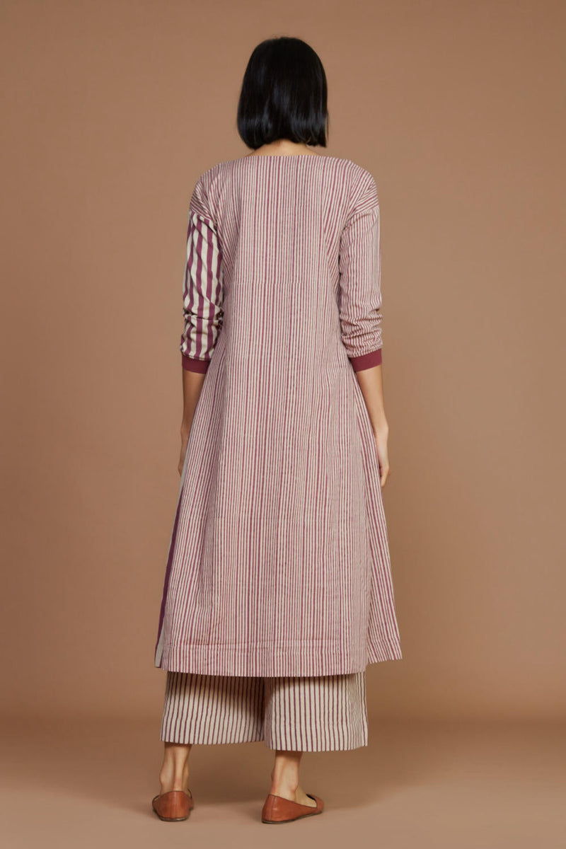 Ivory With Mauve Striped Pleated Co-Ord Set Co-ord Set by Mati for women in Singapore