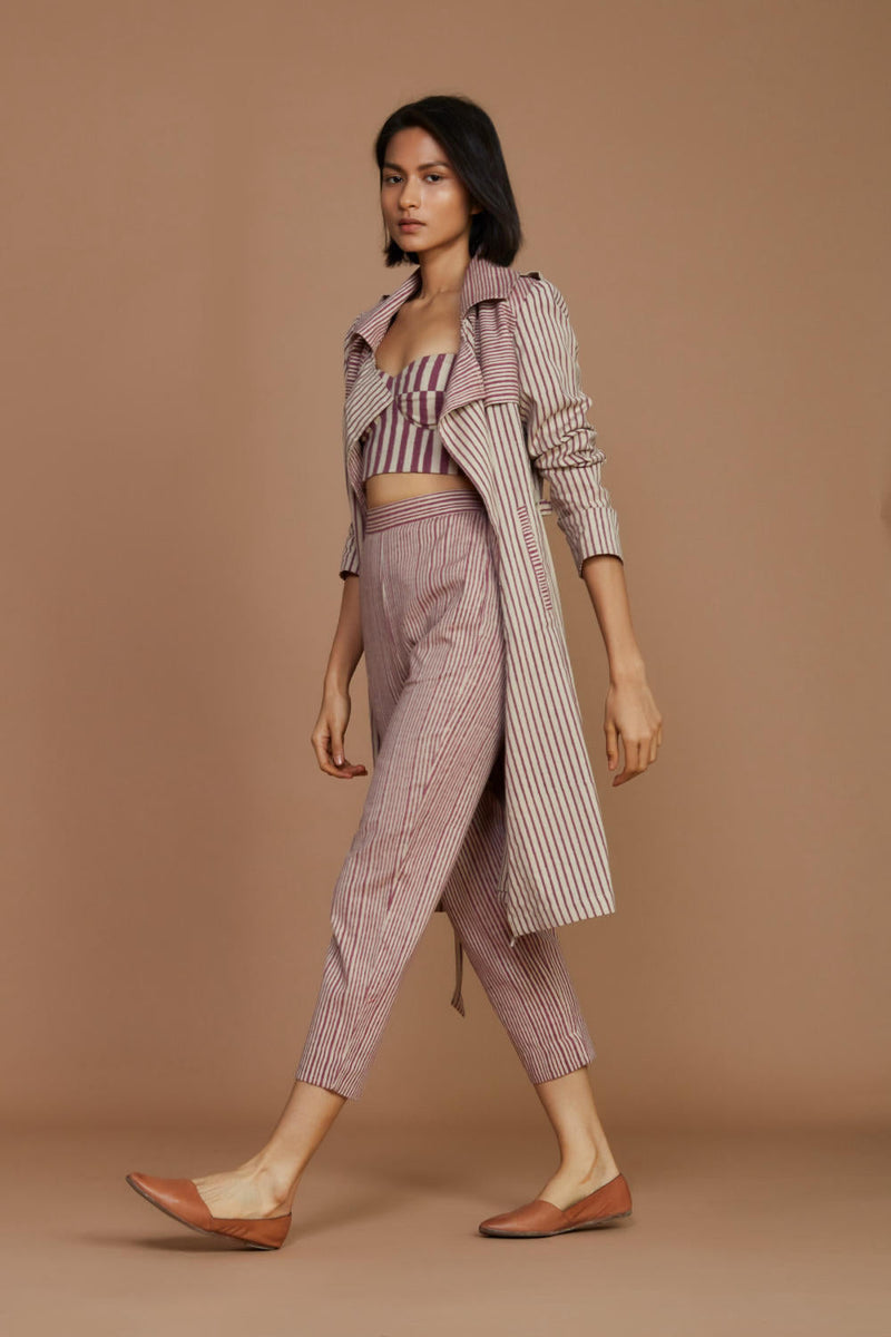 Ivory with Mauve Striped Trench & Corset Co-Ord Set Co-ord Set by Mati for women in Singapore