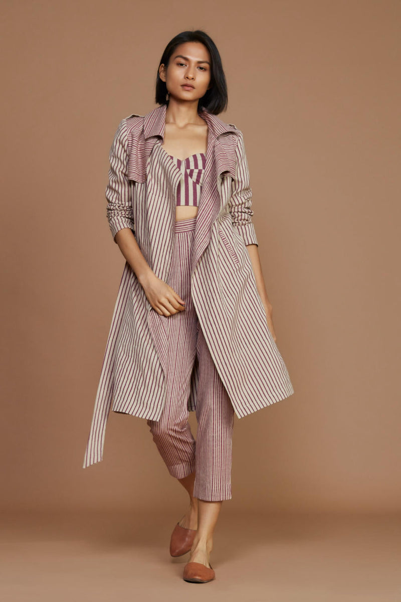 Ivory with Mauve Striped Trench & Corset Co-Ord Set Co-ord Set by Mati for women in Singapore