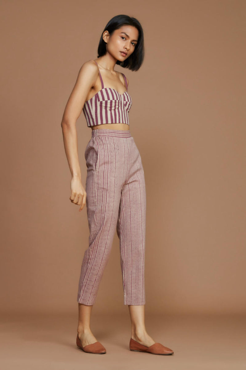 Ivory with Mauve Striped Trench & Corset Co-Ord Set Co-ord Set by Mati for women in Singapore