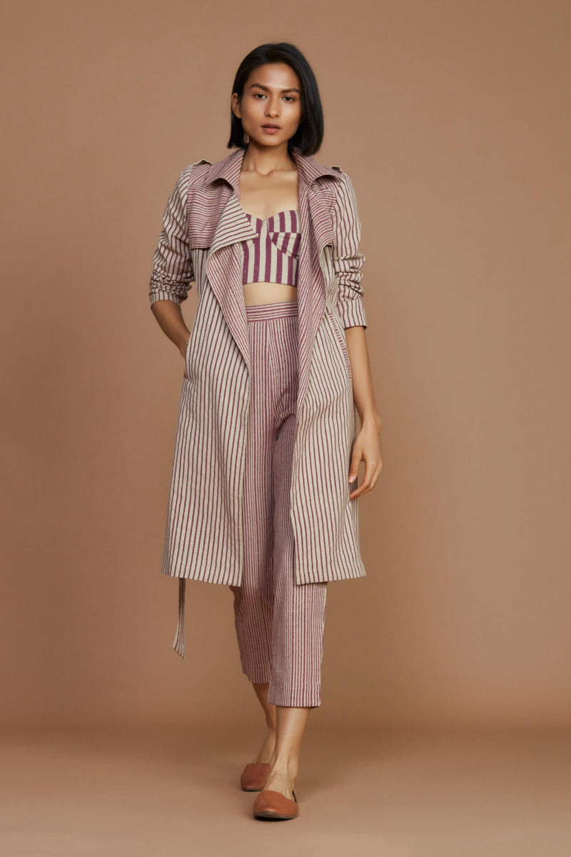 Ivory with Mauve Striped Trench & Corset Co-Ord Set Co-ord Set by Mati for women in Singapore