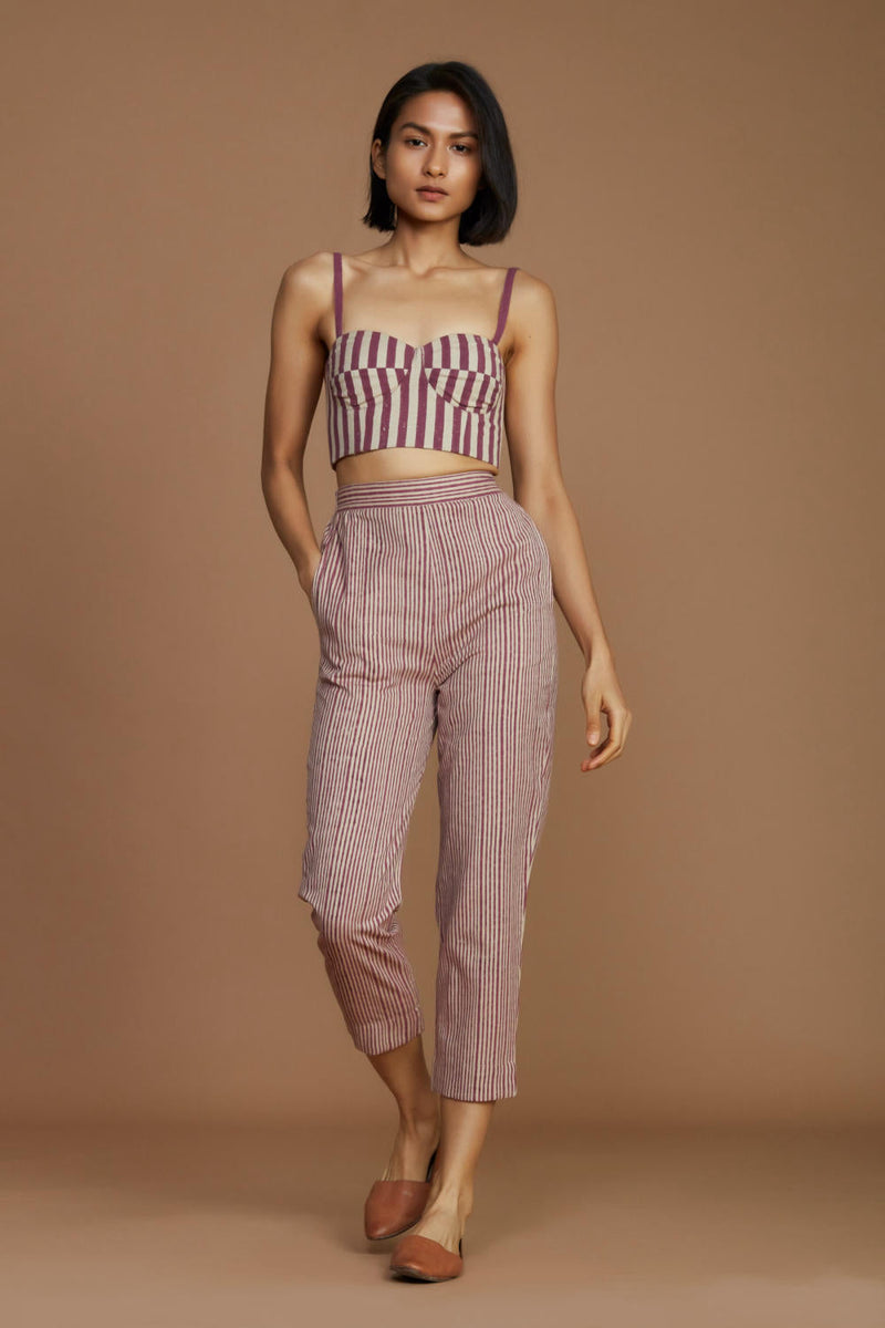 Ivory with Mauve Striped Trench & Corset Co-Ord Set Co-ord Set by Mati for women in Singapore