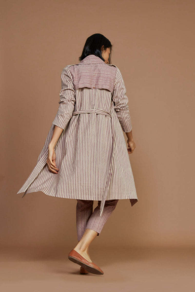Ivory with Mauve Striped Trench & Corset Co-Ord Set Co-ord Set by Mati for women in Singapore