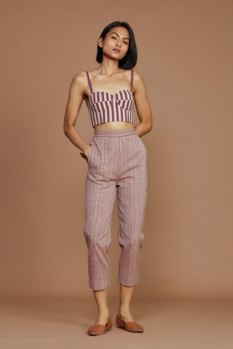 Ivory with Mauve Striped Trench & Corset Co-Ord Set Co-ord Set by Mati for women in Singapore
