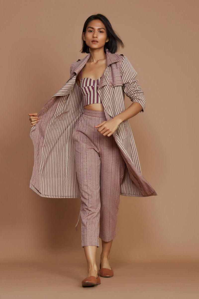 Ivory with Mauve Striped Trench & Corset Co-Ord Set Co-ord Set by Mati for women in Singapore