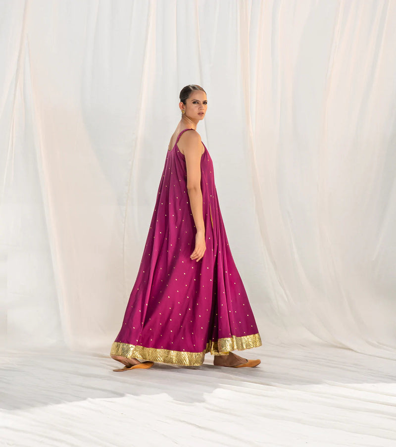 Jamun Flared Maxi Indo-Western Wear by Khara Kapas for women in Singapore