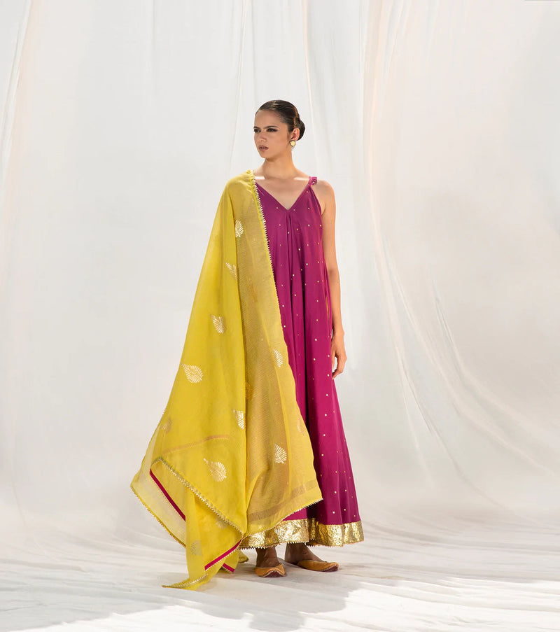Jamun Flared Maxi Indo-Western Wear by Khara Kapas for women in Singapore
