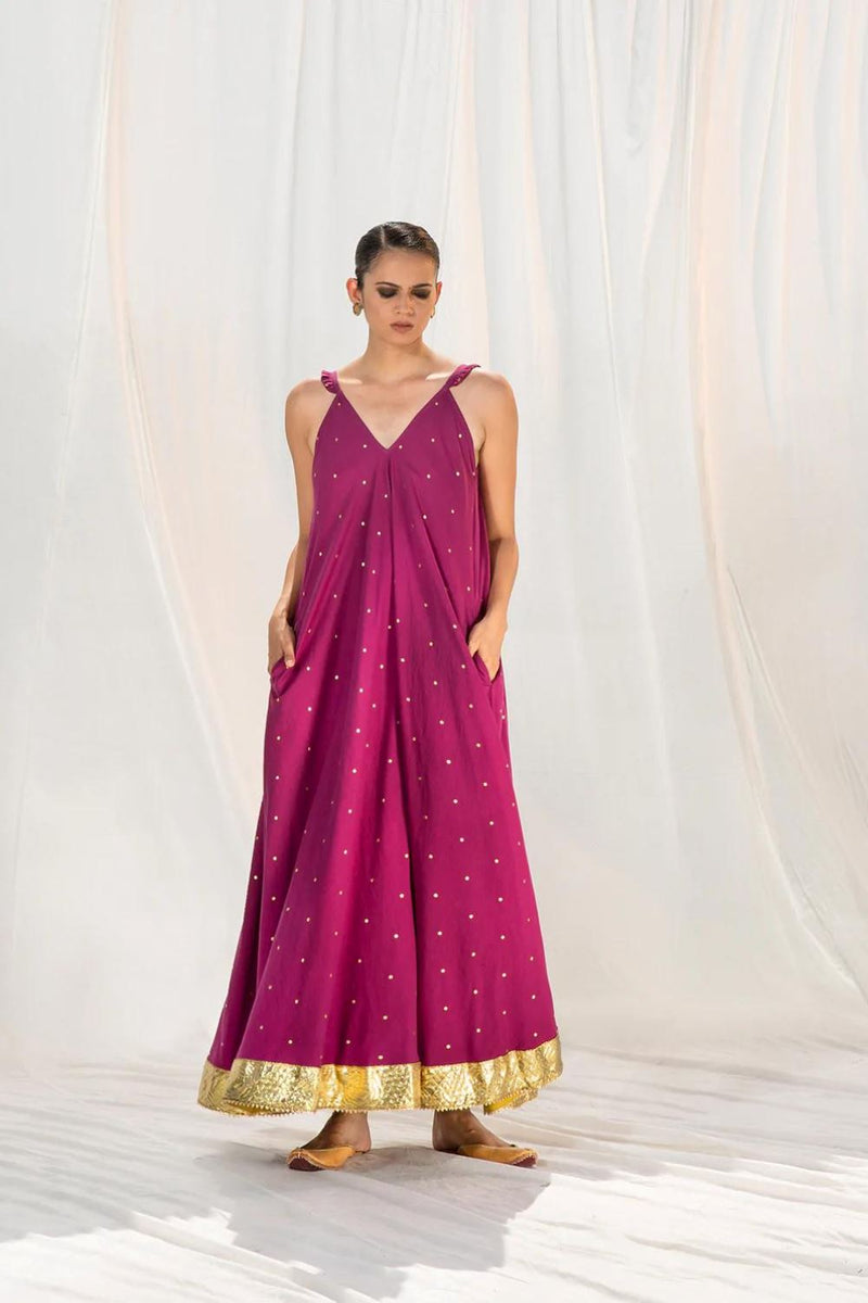 Jamun Flared Maxi Indo-Western Wear by Khara Kapas for women in Singapore