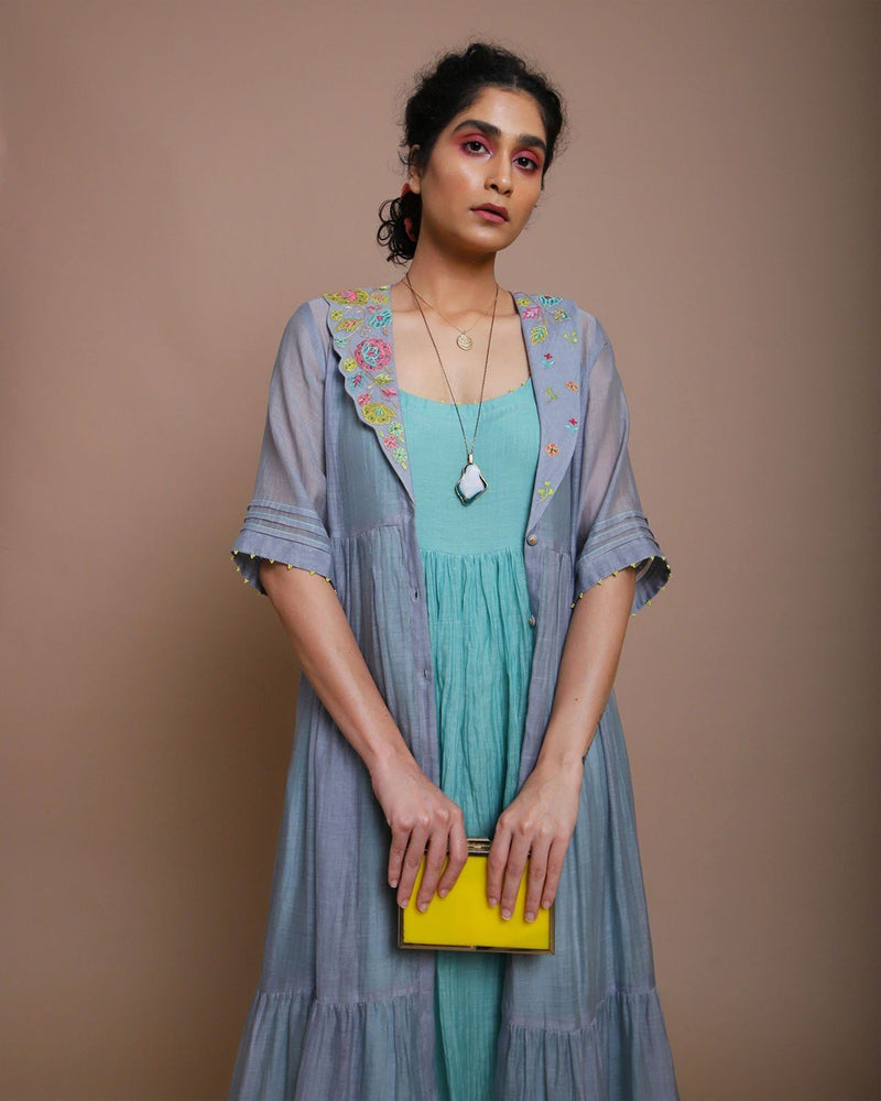 Life in Pink collar embroidered jacket dress Co-ord Set,Dress by Rajiramniq for women in Singapore