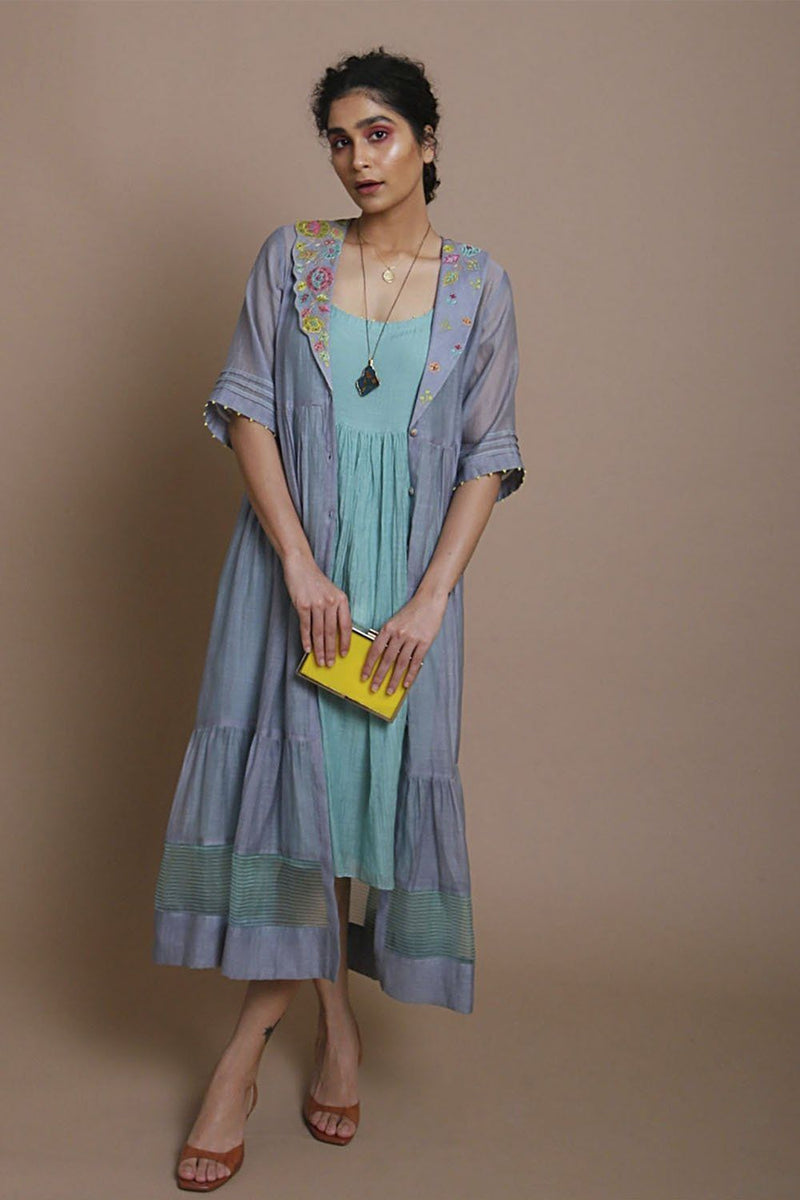 Life in Pink collar embroidered jacket dress Co-ord Set,Dress by Rajiramniq for women in Singapore