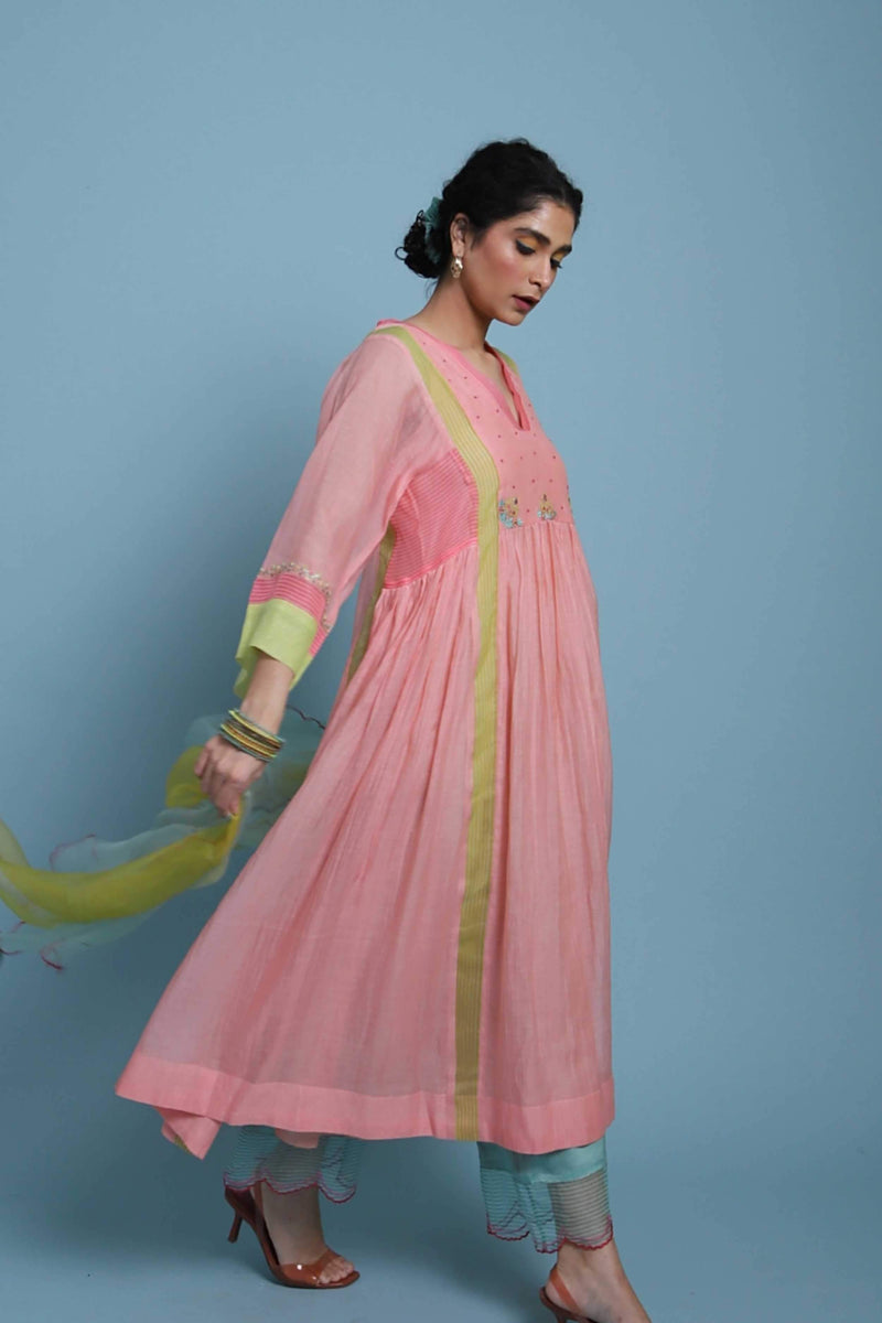 Life in Pink side Puckering Kurta Set Co-ord Set,Kurta Sets by Rajiramniq for women in Singapore