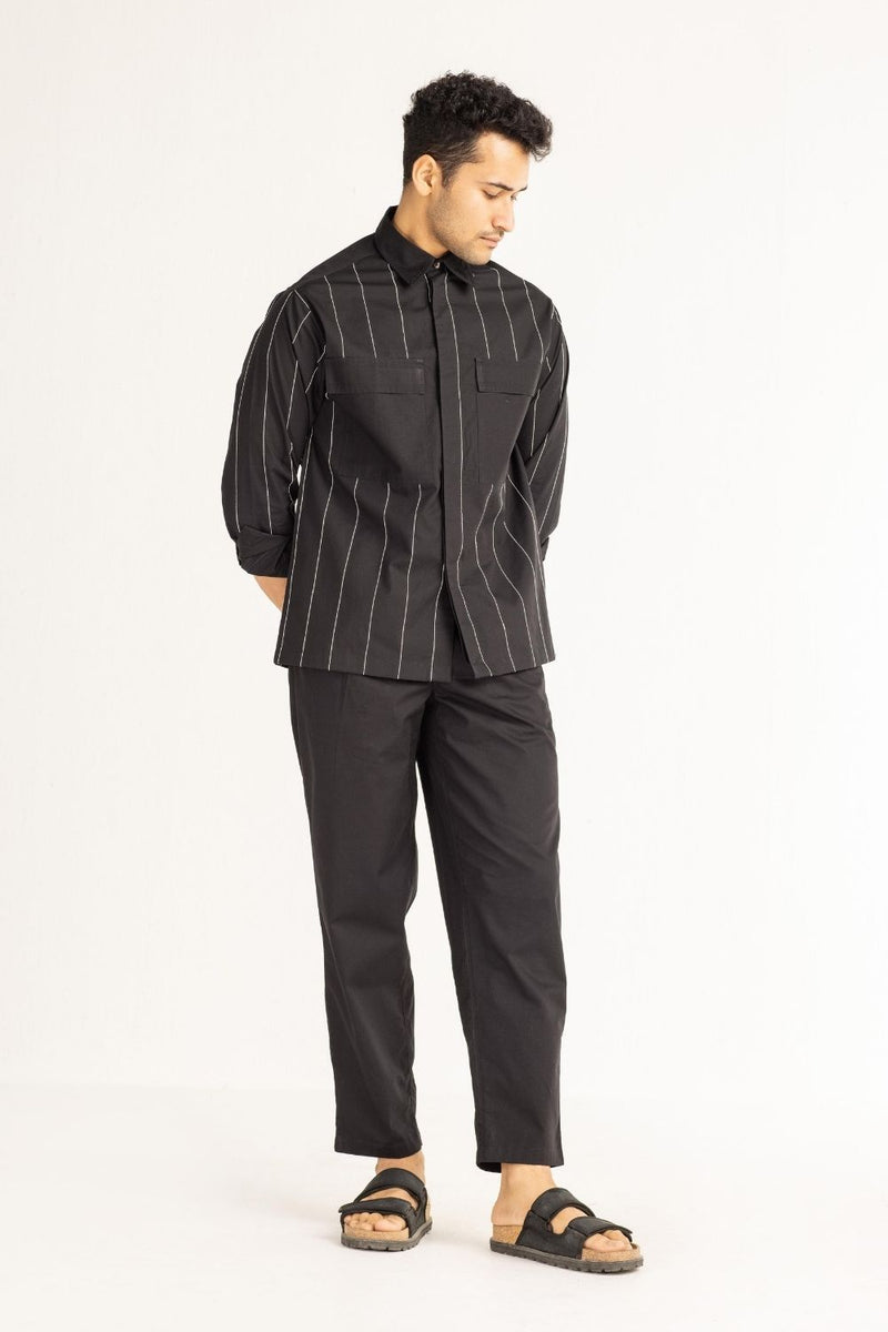 Linear Embroidered Shirt - Black by THREE Men for men in Singapore