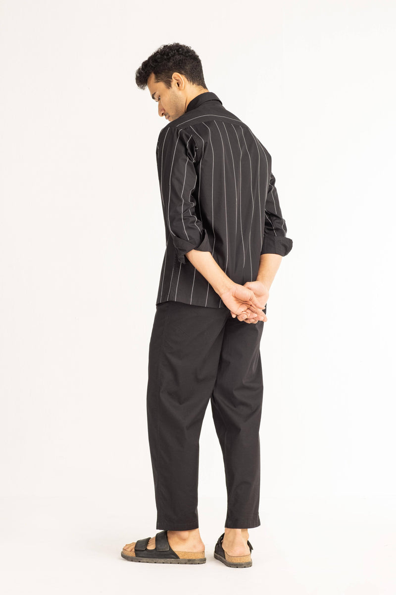 Linear Embroidered Shirt - Black by THREE Men for men in Singapore