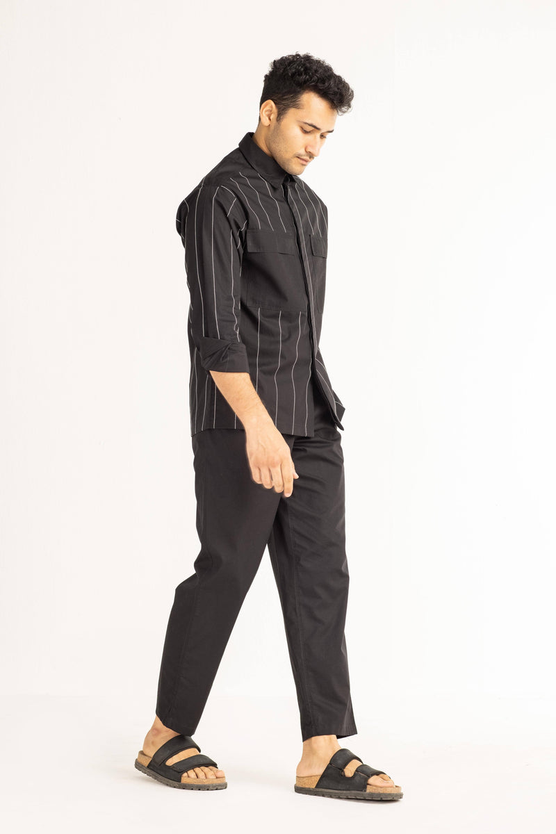 Linear Embroidered Shirt - Black by THREE Men for men in Singapore