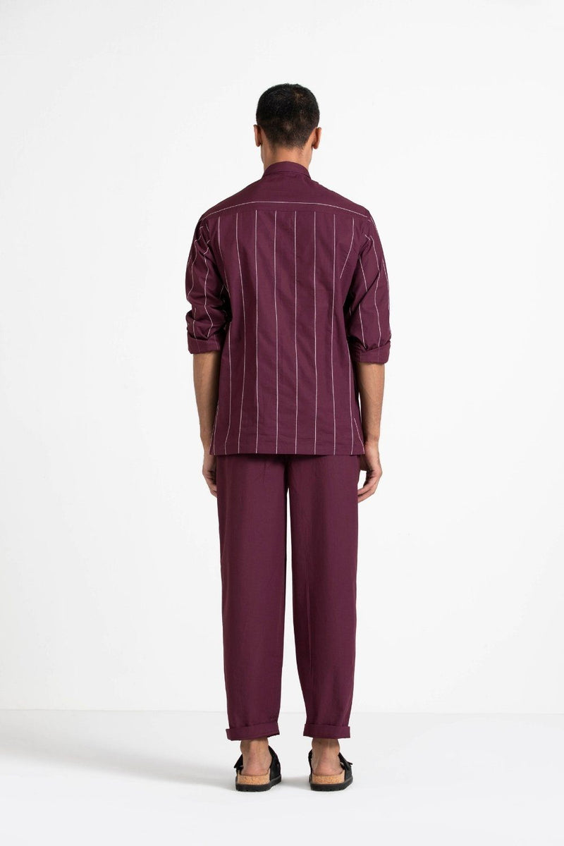 Linear Embroidered Shirt - Wine by THREE Men for men in Singapore