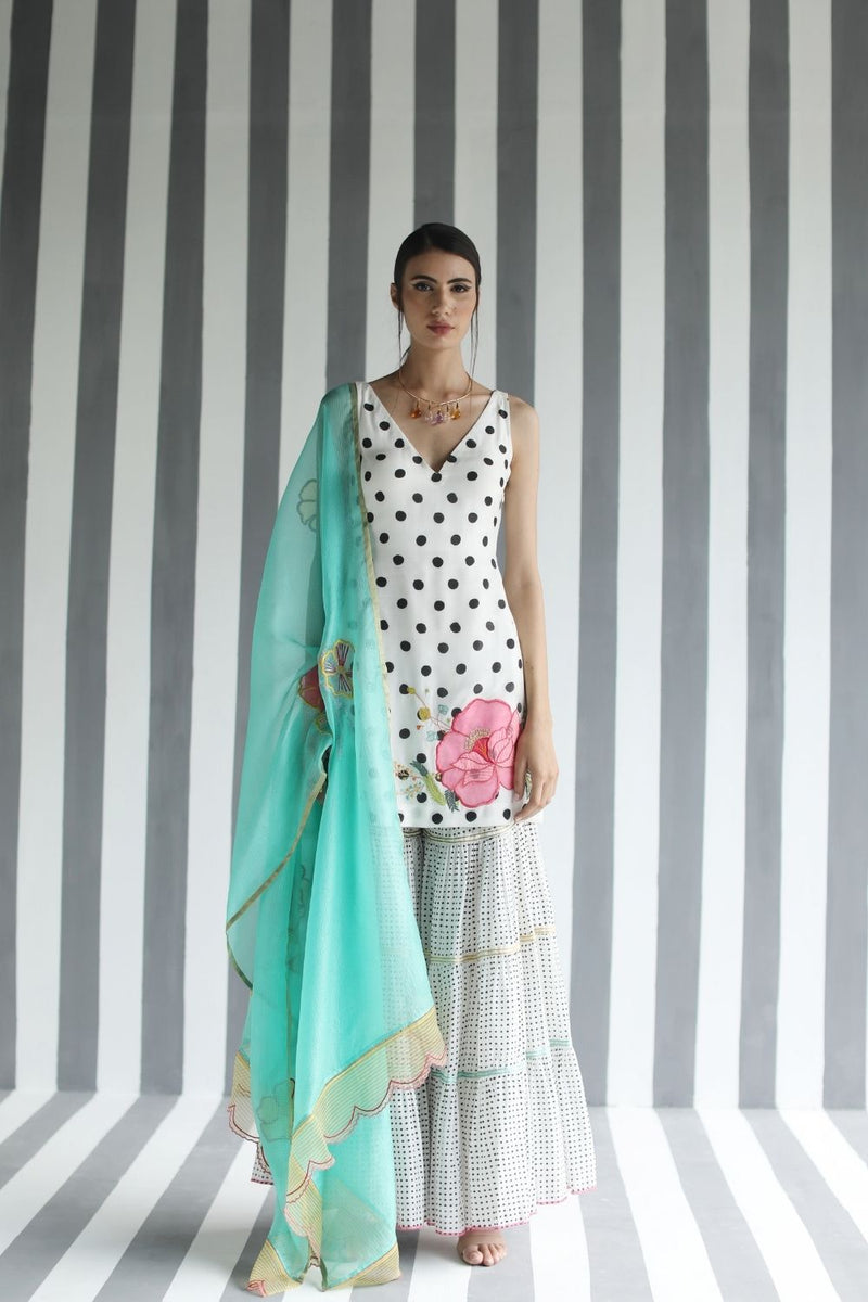 LOVE TO DOT BIG FLOWER GHARARA SET Kurta Sets by Rajiramniq for women in Singapore