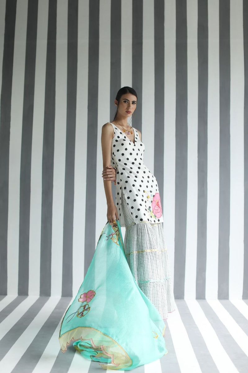 LOVE TO DOT BIG FLOWER GHARARA SET Kurta Sets by Rajiramniq for women in Singapore
