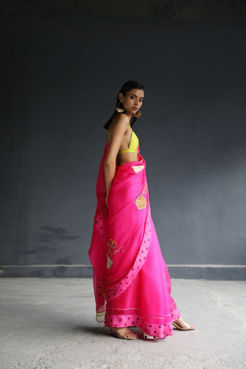 LOVE TO DOT HOT PINK FLORAL KOTA SARI Sarees by Rajiramniq for women in Singapore