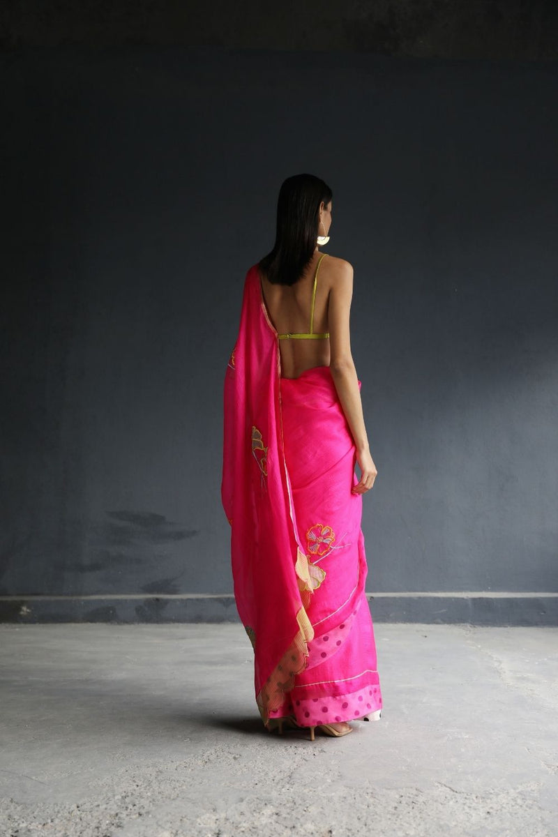 LOVE TO DOT HOT PINK FLORAL KOTA SARI Sarees by Rajiramniq for women in Singapore