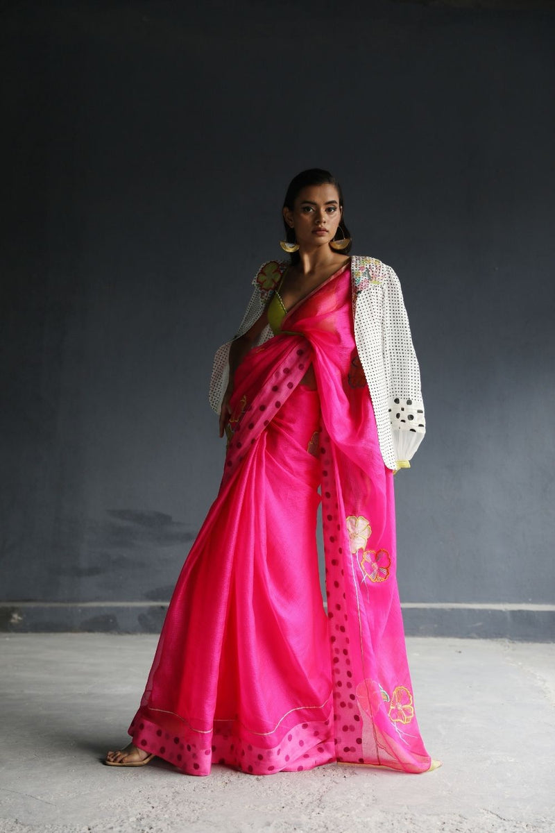 LOVE TO DOT HOT PINK FLORAL KOTA SARI Sarees by Rajiramniq for women in Singapore