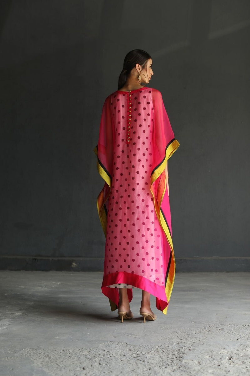 LOVE TO DOT HOT PINK FLOWER ORGANZA KAFTAN Top & Tunics,Kurta Sets,Dress by Rajiramniq for women in Singapore