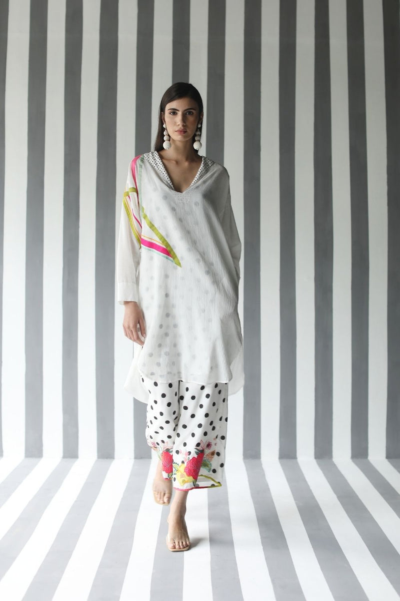 LOVE TO DOT LINE SLEEVE SHIRT SET Kurta Sets by Rajiramniq for women in Singapore