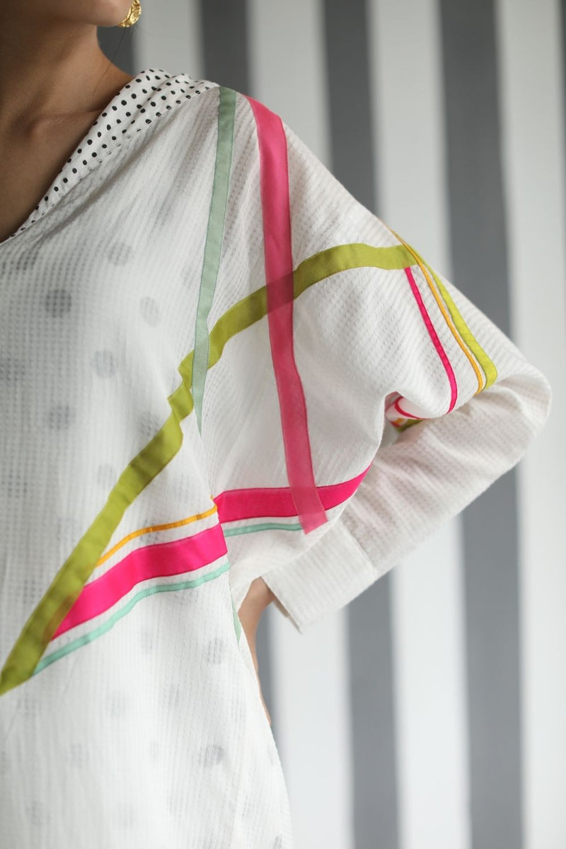 LOVE TO DOT LINE SLEEVE SHIRT SET Kurta Sets by Rajiramniq for women in Singapore