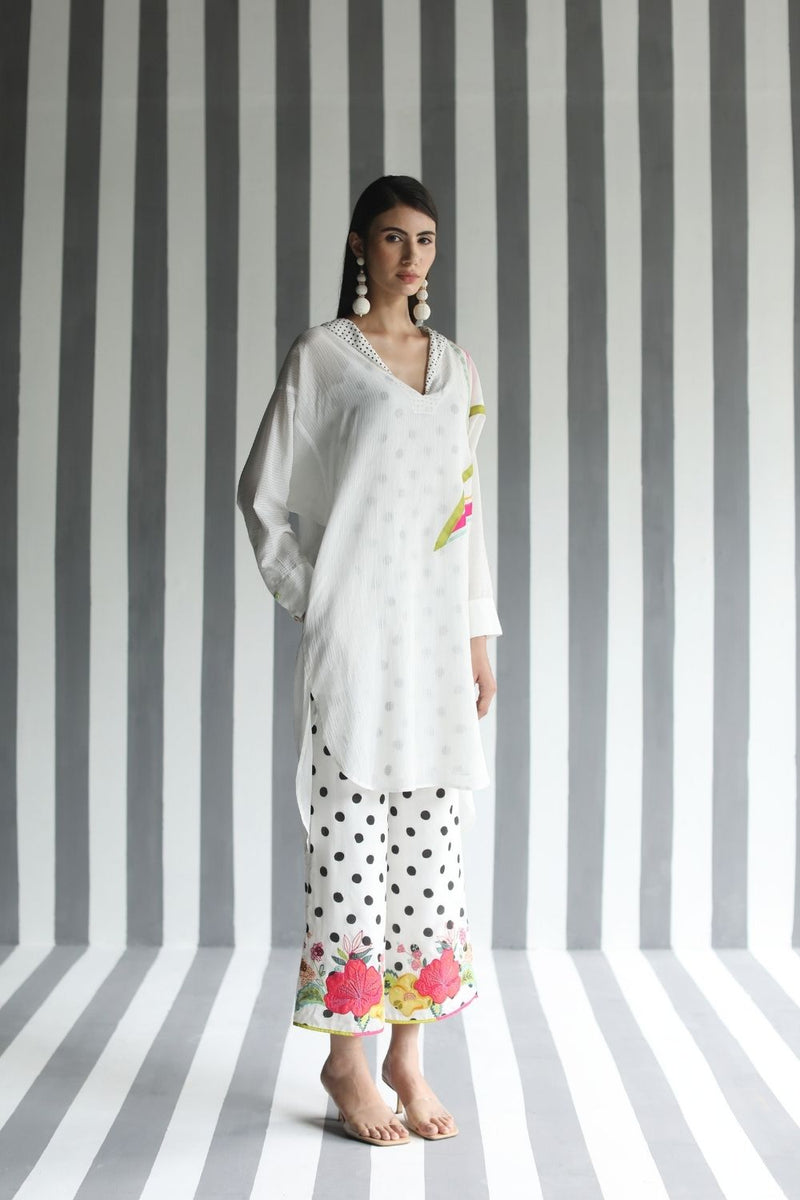 LOVE TO DOT LINE SLEEVE SHIRT SET Kurta Sets by Rajiramniq for women in Singapore