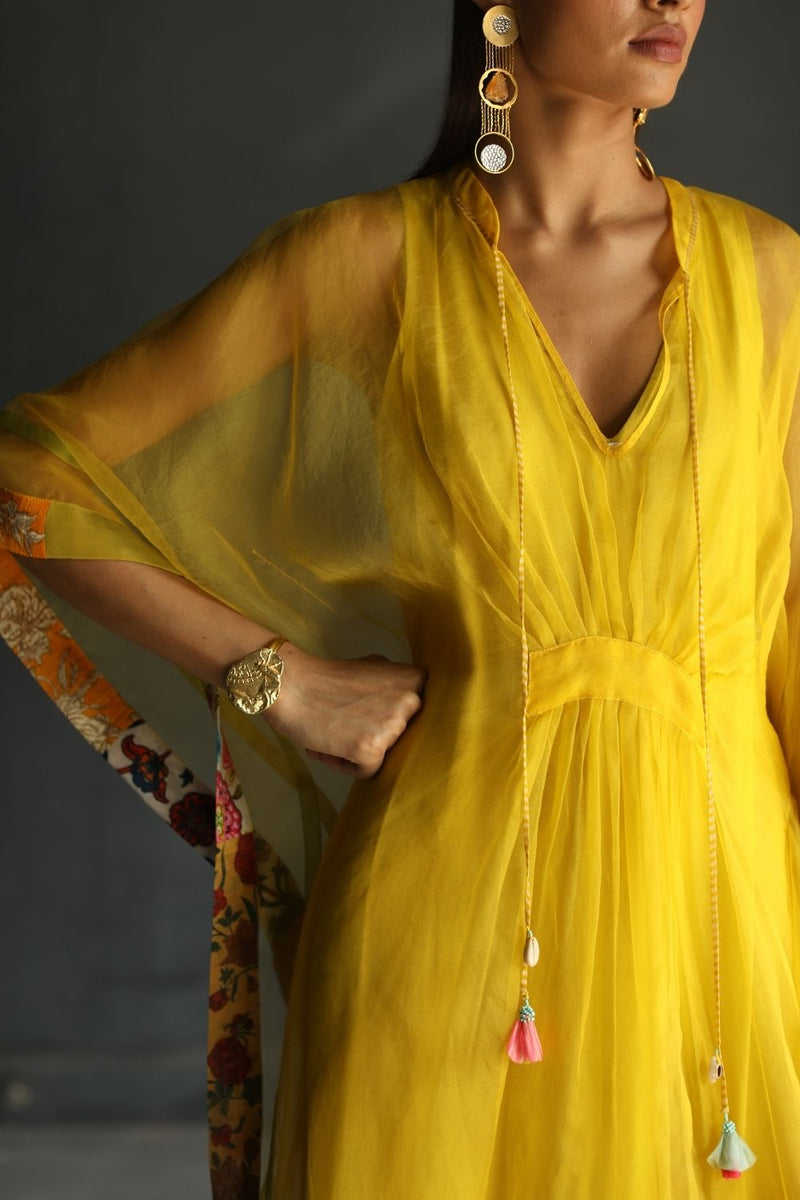 LOVE TO DOT YELLOW ORGANZA KAFTAN Top & Tunics,Kurta Sets by Rajiramniq for women in Singapore