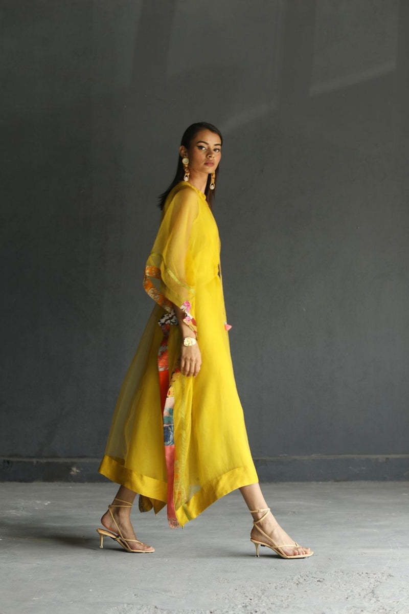 LOVE TO DOT YELLOW ORGANZA KAFTAN Top & Tunics,Kurta Sets by Rajiramniq for women in Singapore