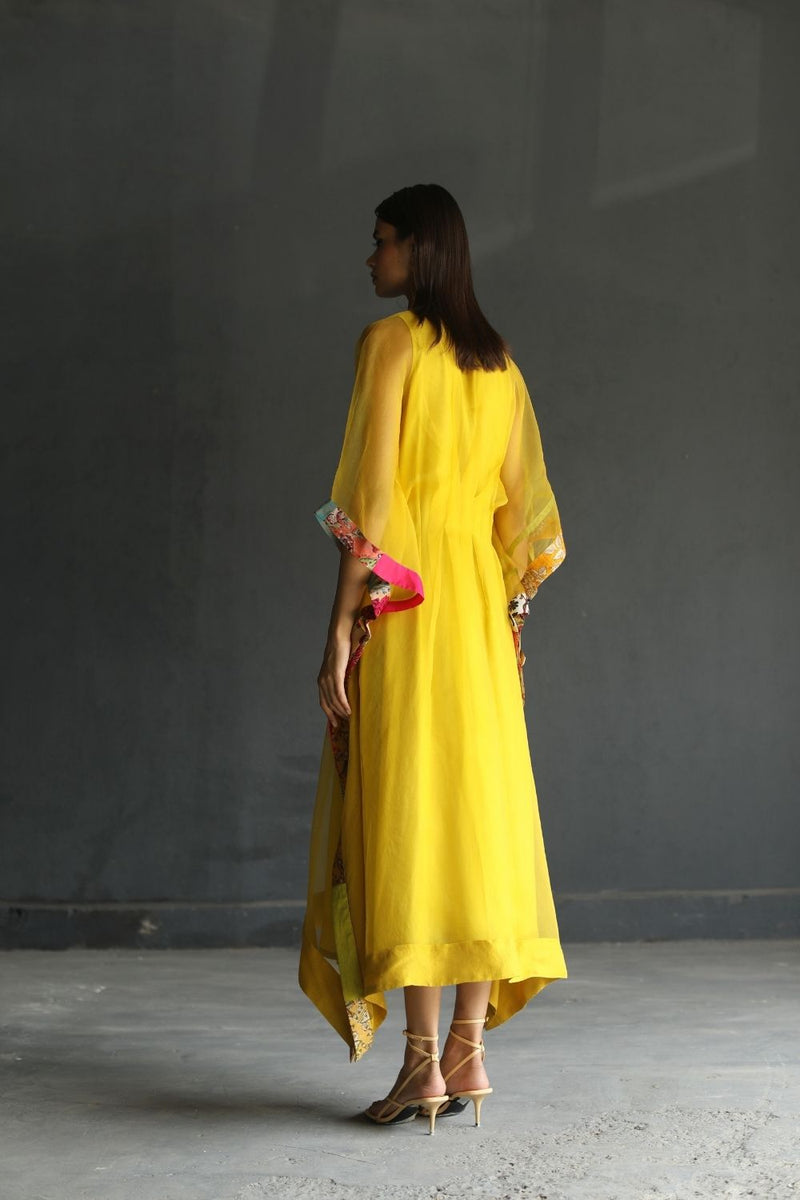 LOVE TO DOT YELLOW ORGANZA KAFTAN Top & Tunics,Kurta Sets by Rajiramniq for women in Singapore