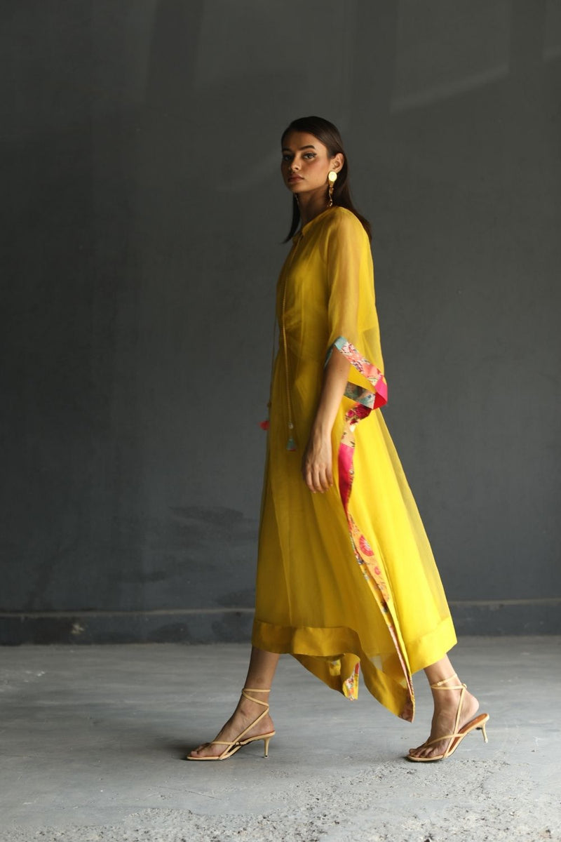 LOVE TO DOT YELLOW ORGANZA KAFTAN Top & Tunics,Kurta Sets by Rajiramniq for women in Singapore