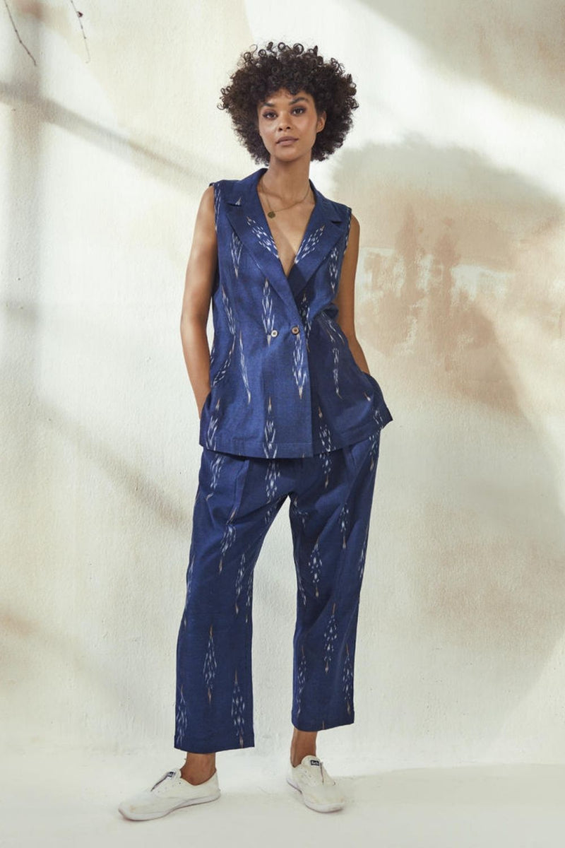 Marine Blue Ikat Co-ord Set Co-ord Set by Khara Kapas for women in Singapore
